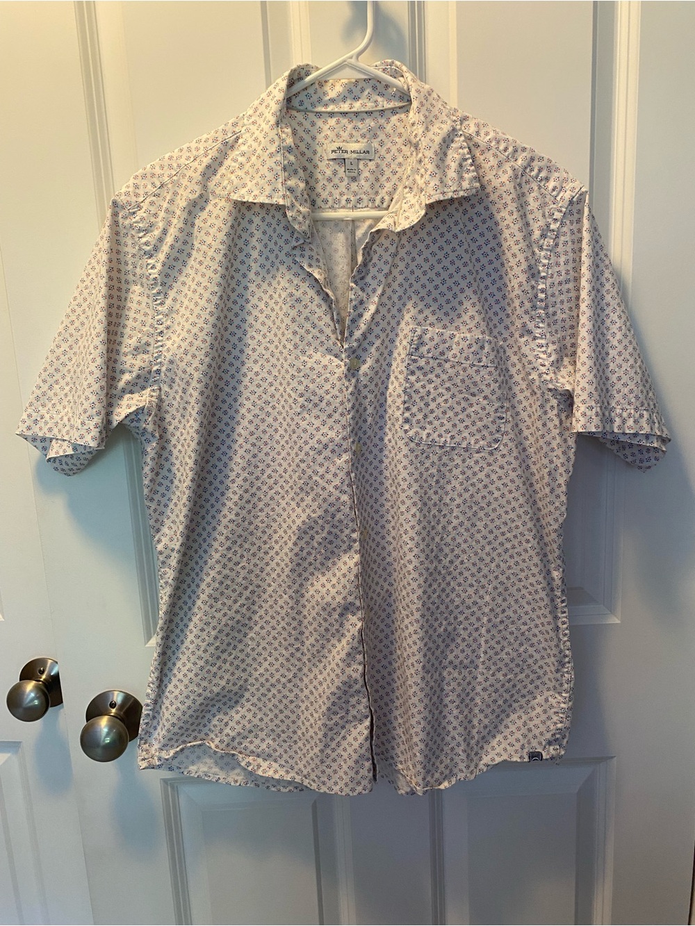 Peter Millar White Shirt with Blue and Orange Star Motif